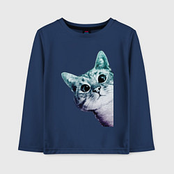 Лонгслив хлопковый детский Любопытный кот, цвет: тёмно-синий