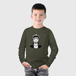 Лонгслив хлопковый детский Черный клевер, Аста, цвет: меланж-хаки — фото 2