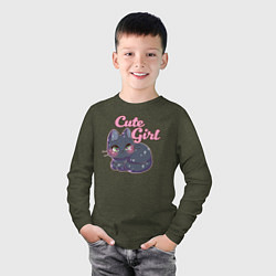 Лонгслив хлопковый детский Cute Girl, цвет: меланж-хаки — фото 2