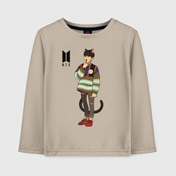 Лонгслив хлопковый детский BTS Cat, цвет: миндальный