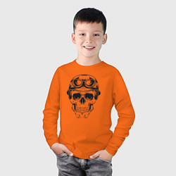 Лонгслив хлопковый детский Skull pilot, цвет: оранжевый — фото 2