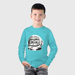 Лонгслив хлопковый детский Кот космонавт, цвет: бирюзовый — фото 2