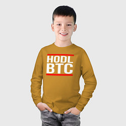Лонгслив хлопковый детский БИТКОИН BITCOIN HODL BTC, цвет: горчичный — фото 2