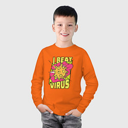 Лонгслив хлопковый детский Я победил Вирус, цвет: оранжевый — фото 2