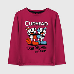 Лонгслив хлопковый детский Cuphead, Dont deal with devil, цвет: маджента