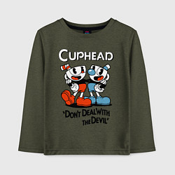 Лонгслив хлопковый детский Cuphead, Dont deal with devil, цвет: меланж-хаки