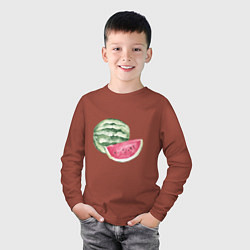 Лонгслив хлопковый детский Акварельный арбуз, цвет: кирпичный — фото 2
