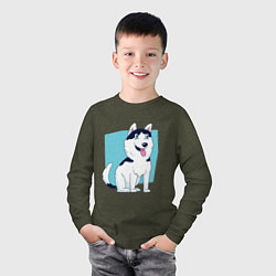 Лонгслив хлопковый детский Сибирский Хаски Siberian Husky, цвет: меланж-хаки — фото 2