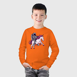 Лонгслив хлопковый детский Космонавт на единороге, цвет: оранжевый — фото 2