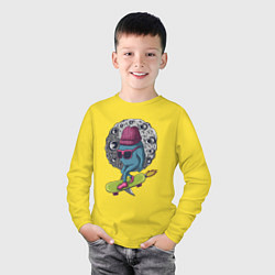 Лонгслив хлопковый детский Монстр на скейте, цвет: желтый — фото 2