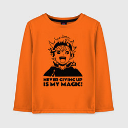 Лонгслив хлопковый детский NEVER GIVING UP IS MY MAGIC!, цвет: оранжевый