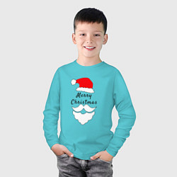 Лонгслив хлопковый детский Santa Merry Christmas, цвет: бирюзовый — фото 2