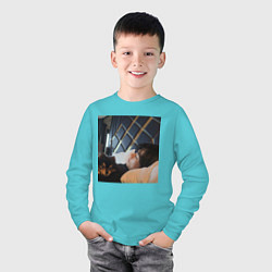 Лонгслив хлопковый детский V BTS WITH YEONTAN, цвет: бирюзовый — фото 2