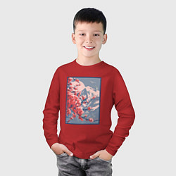 Лонгслив хлопковый детский Цветение Сакуры на фоне Фудзи, цвет: красный — фото 2