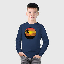 Лонгслив хлопковый детский Закат солнце на пляже, цвет: тёмно-синий — фото 2
