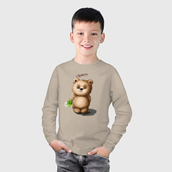 Лонгслив хлопковый детский Медведь, цвет: миндальный — фото 2