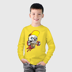Лонгслив хлопковый детский Череп со скейтом, цвет: желтый — фото 2
