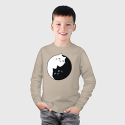 Лонгслив хлопковый детский Инь Ян Котики, цвет: миндальный — фото 2