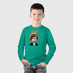 Лонгслив хлопковый детский Луффи One Piece Большой куш, цвет: зеленый — фото 2