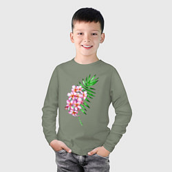 Лонгслив хлопковый детский Цветущая ветка Акварель, цвет: авокадо — фото 2