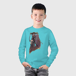 Лонгслив хлопковый детский Скарамучча, цвет: бирюзовый — фото 2