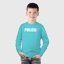 Лонгслив хлопковый детский POLIZEI Полиция Надпись Белая, цвет: бирюзовый — фото 2