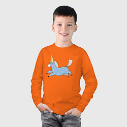 Лонгслив хлопковый детский Единорог в полете, цвет: оранжевый — фото 2