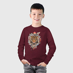 Лонгслив хлопковый детский Тигр и Змея, цвет: меланж-бордовый — фото 2