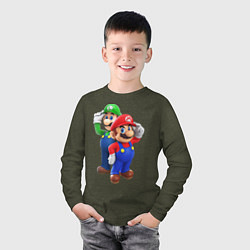 Лонгслив хлопковый детский Mario Bros, цвет: меланж-хаки — фото 2