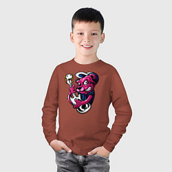 Лонгслив хлопковый детский Гитарист медведь, цвет: кирпичный — фото 2