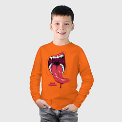 Лонгслив хлопковый детский Пасть черного хищника, цвет: оранжевый — фото 2