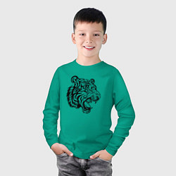 Лонгслив хлопковый детский Голова тигра тату, цвет: зеленый — фото 2