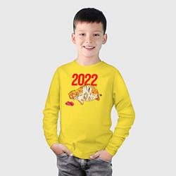 Лонгслив хлопковый детский Ленивый толстый тигр 2022, цвет: желтый — фото 2