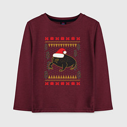 Лонгслив хлопковый детский Рождественский свитер Жаба, цвет: меланж-бордовый