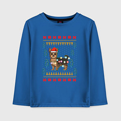 Лонгслив хлопковый детский Рождественский свитер Йоркшик, цвет: синий