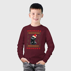 Лонгслив хлопковый детский Рождественский свитер Черный мопс, цвет: меланж-бордовый — фото 2