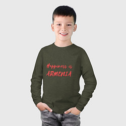 Лонгслив хлопковый детский Армения - Счастье, цвет: меланж-хаки — фото 2
