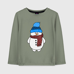 Лонгслив хлопковый детский Снеговик в шапочке, цвет: авокадо