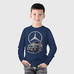 Лонгслив хлопковый детский Mercedes Gelendwagen G63 AMG G-class G400d, цвет: тёмно-синий — фото 2