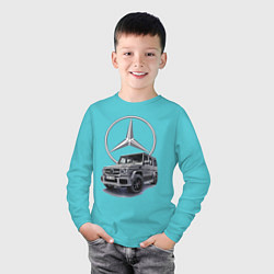 Лонгслив хлопковый детский Mercedes Gelendwagen G63 AMG G-class G400d, цвет: бирюзовый — фото 2