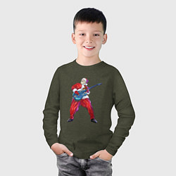 Лонгслив хлопковый детский Санта гитарист, цвет: меланж-хаки — фото 2