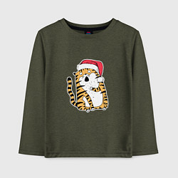 Лонгслив хлопковый детский Удивленный новогодний тигр, цвет: меланж-хаки