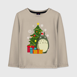 Лонгслив хлопковый детский Тоторо новогодний, цвет: миндальный