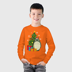 Лонгслив хлопковый детский Тоторо новогодний, цвет: оранжевый — фото 2