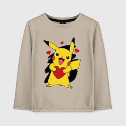 Лонгслив хлопковый детский ПИКАЧУ И СЕРДЕЧКО POKENON PIKACHU LOVE, цвет: миндальный