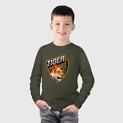 Лонгслив хлопковый детский Тигр Tiger логотип, цвет: меланж-хаки — фото 2
