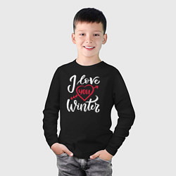Лонгслив хлопковый детский Heart I love you winter, цвет: черный — фото 2
