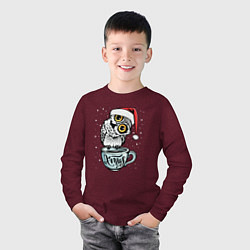 Лонгслив хлопковый детский X-mas Owl, цвет: меланж-бордовый — фото 2
