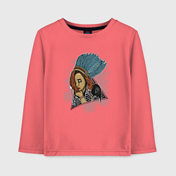 Лонгслив хлопковый детский Индейская девушка с перьями, цвет: коралловый
