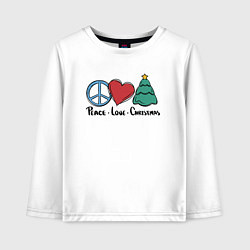 Лонгслив хлопковый детский Peace Love and Christmas, цвет: белый